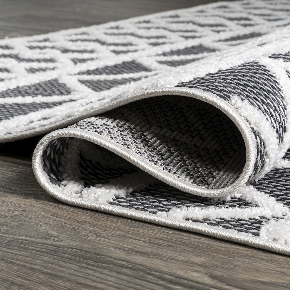 Aylan High-Low Pile Knotted Trellis Geometric Indoor/Outdoor Area Rug. Picture 8