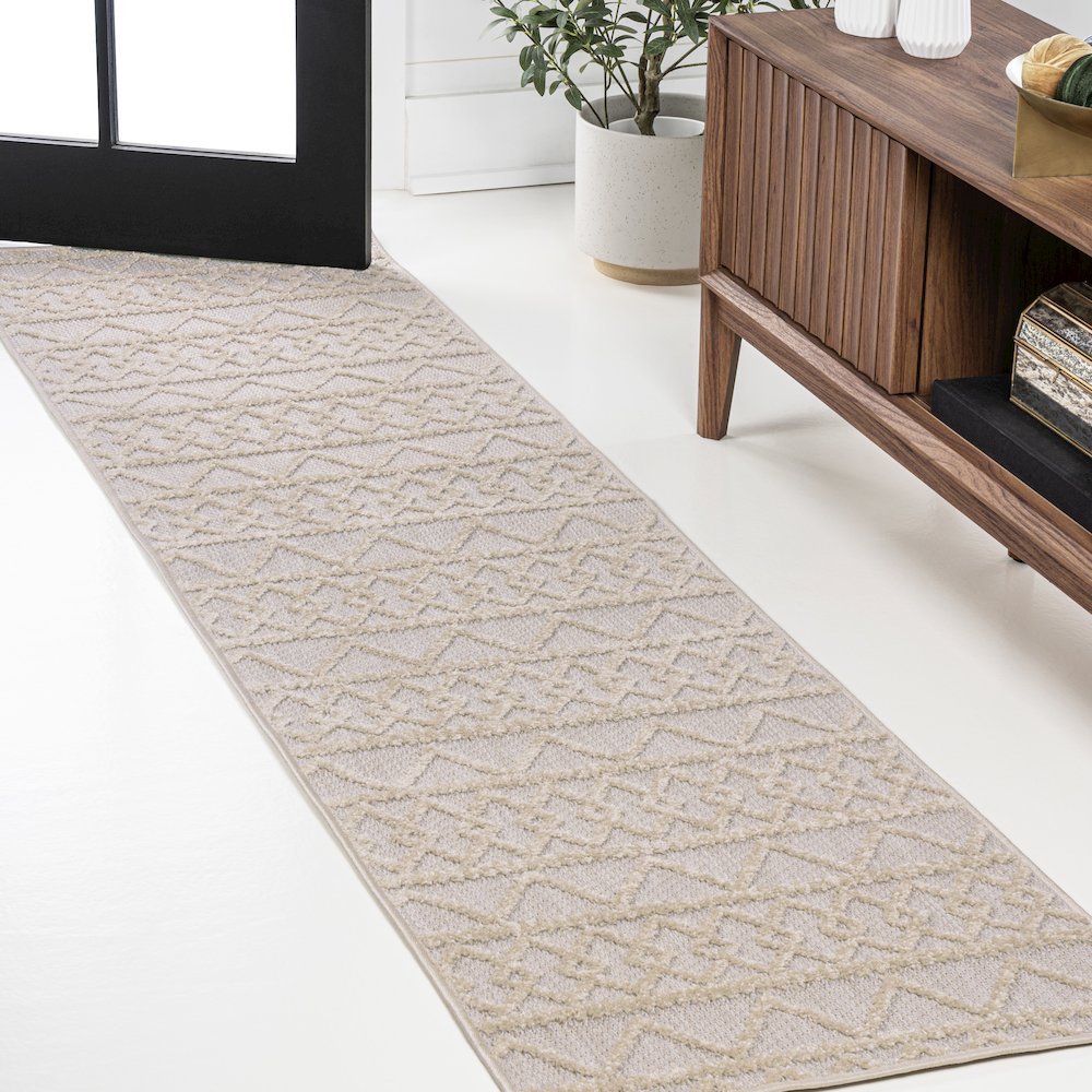 Aylan High-Low Pile Knotted Trellis Geometric Indoor/Outdoor Area Rug. Picture 2