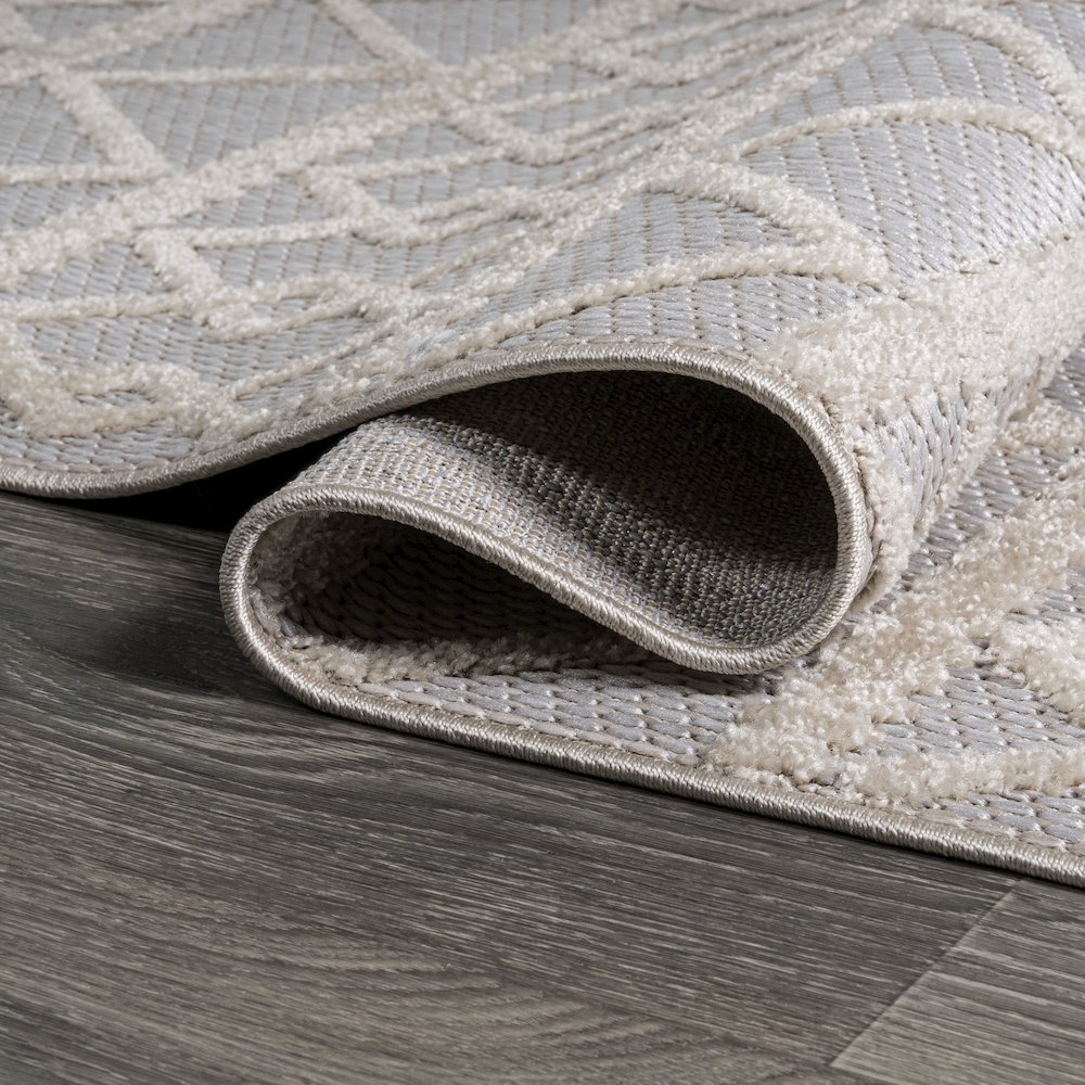 Aylan High-Low Pile Knotted Trellis Geometric Indoor/Outdoor Area Rug. Picture 8