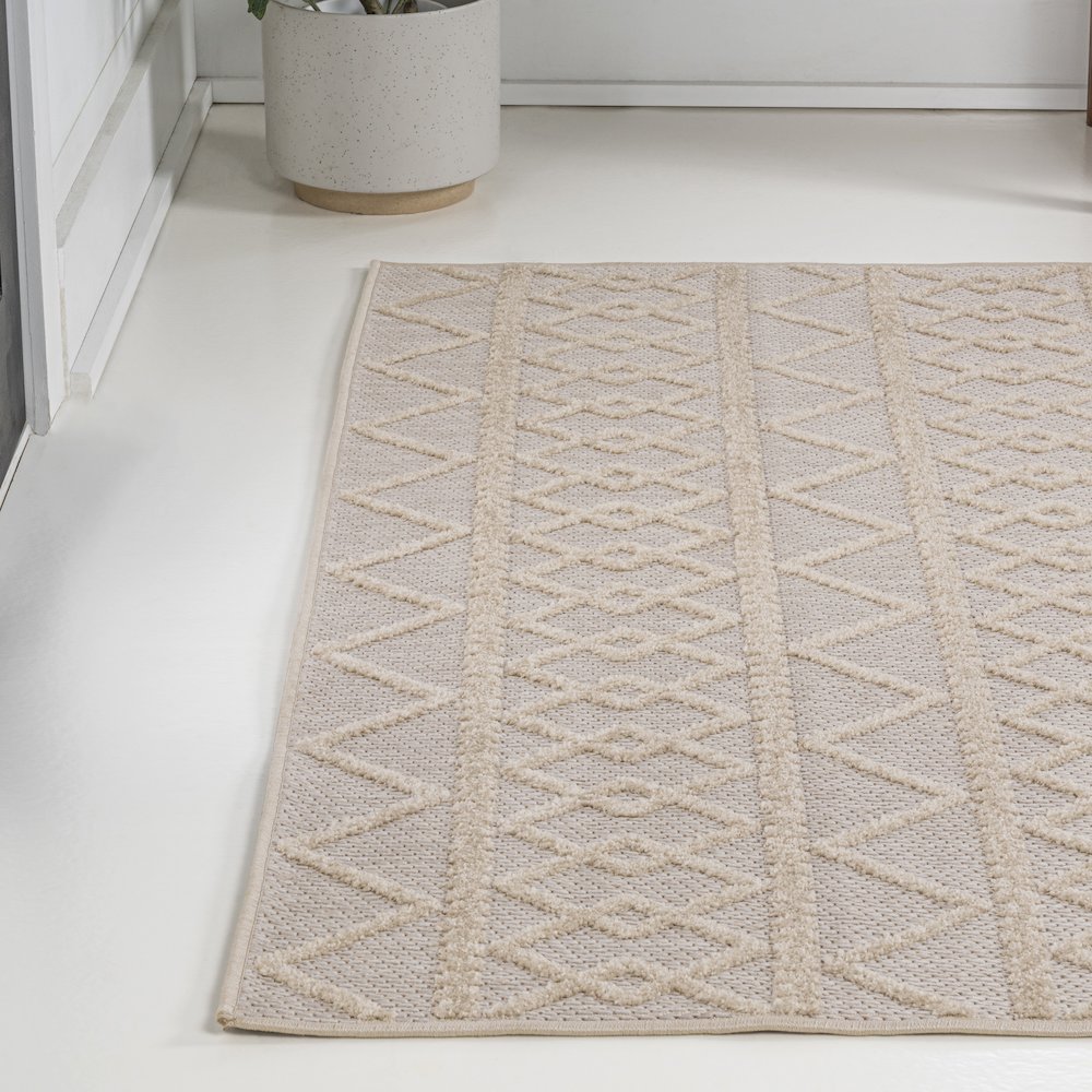 Aylan High-Low Pile Knotted Trellis Geometric Indoor/Outdoor Area Rug. Picture 3