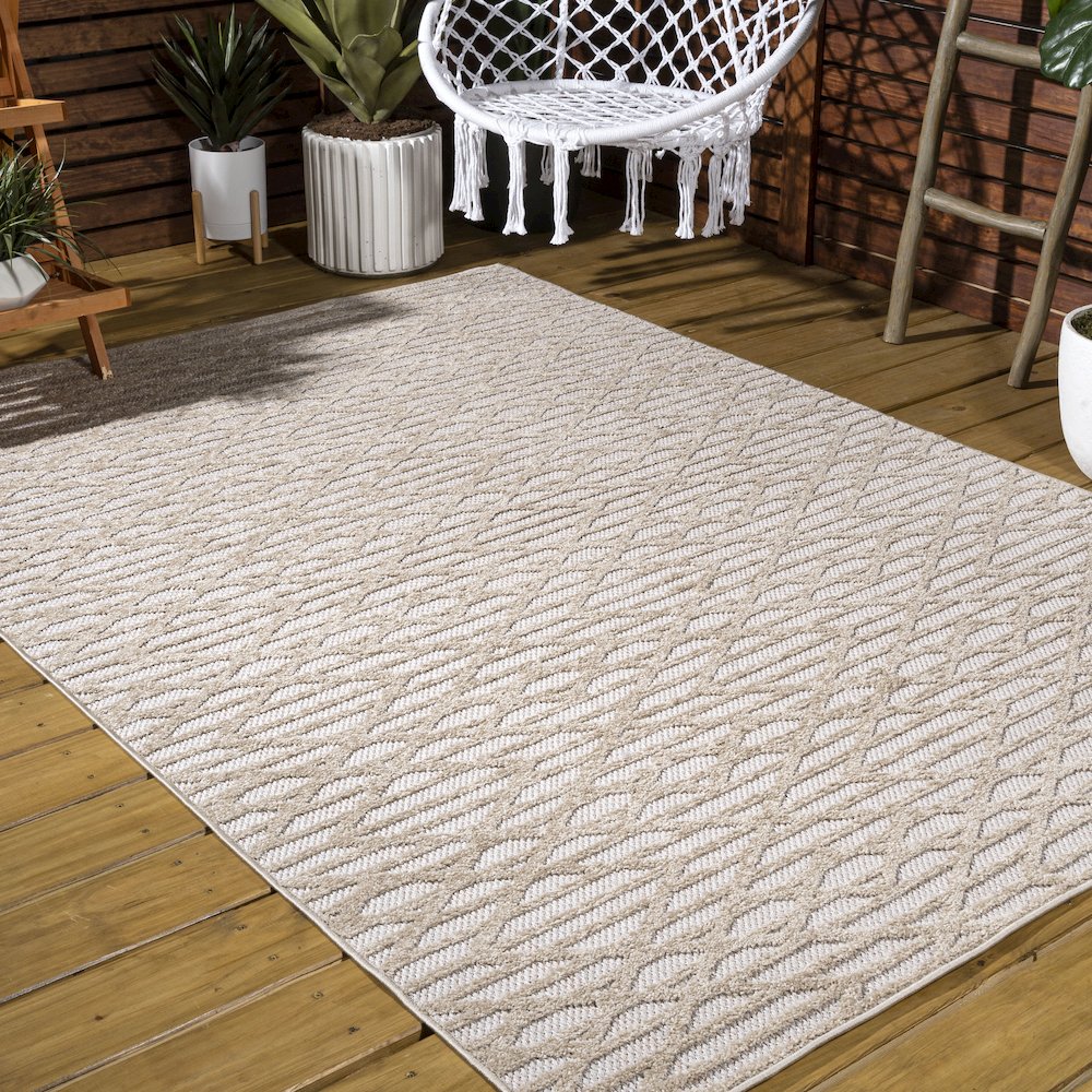 Ararat High-Low Pile Moroccan Diamond Modern Indoor/Outdoor Area Rug. Picture 6
