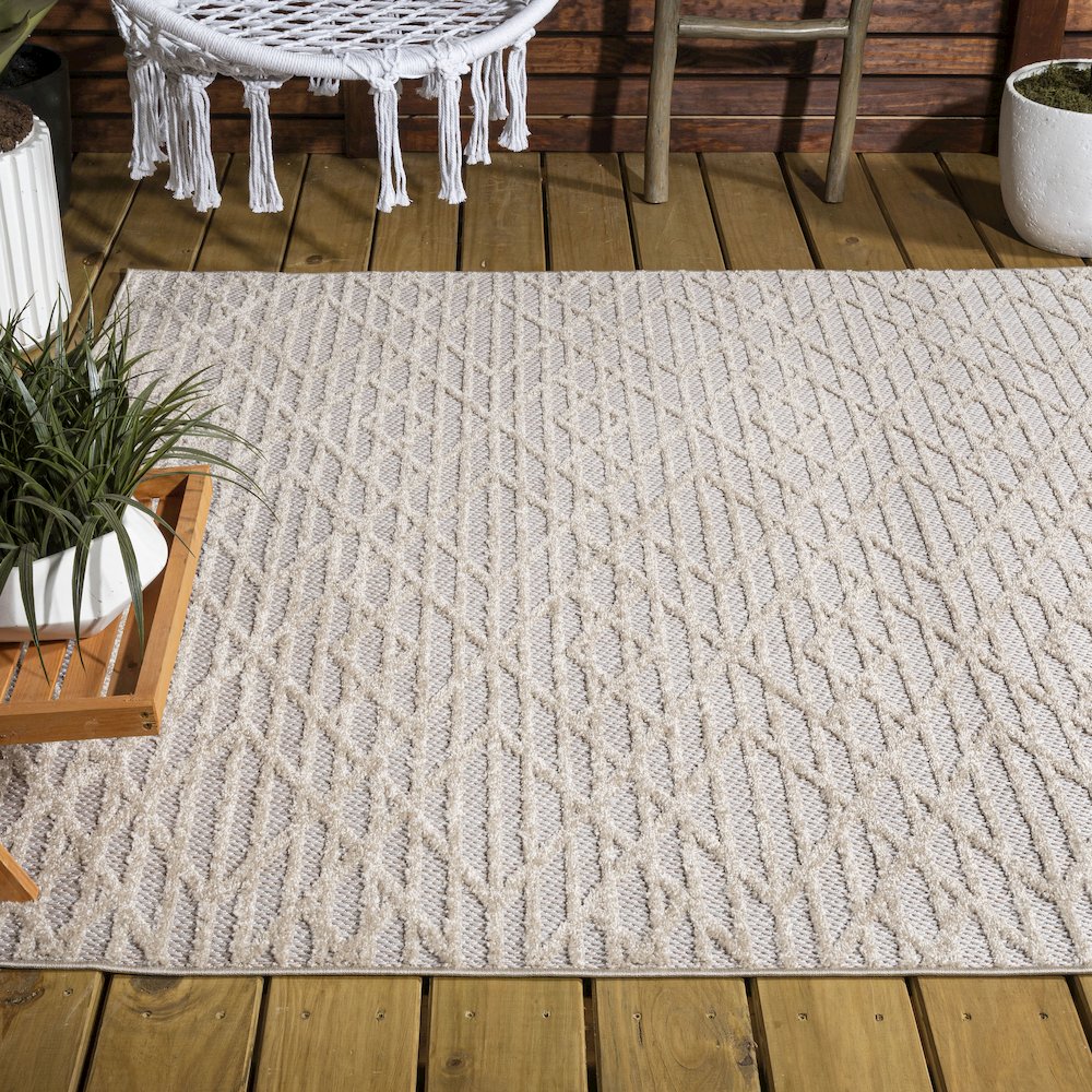 Ararat High-Low Pile Moroccan Diamond Modern Indoor/Outdoor Area Rug. Picture 7