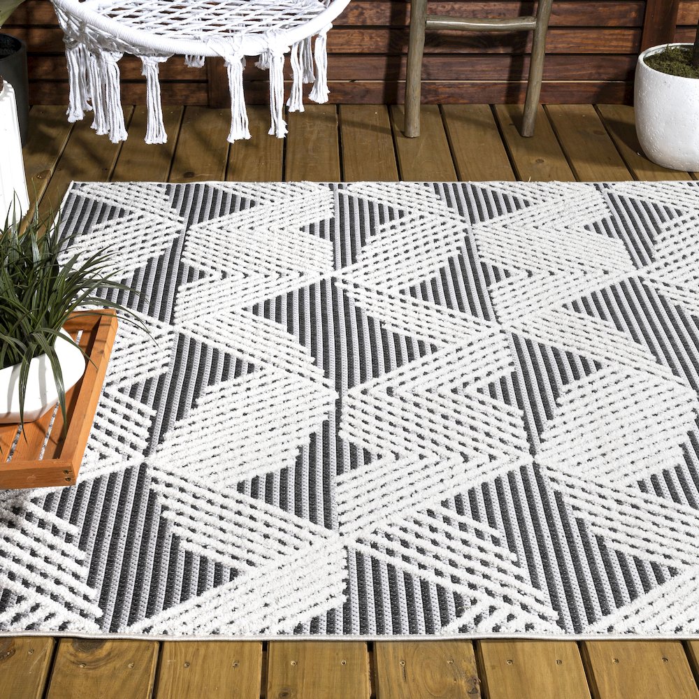 Jazz High-Low Pile Art Deco Geometric Indoor/Outdoor Area Rug. Picture 7