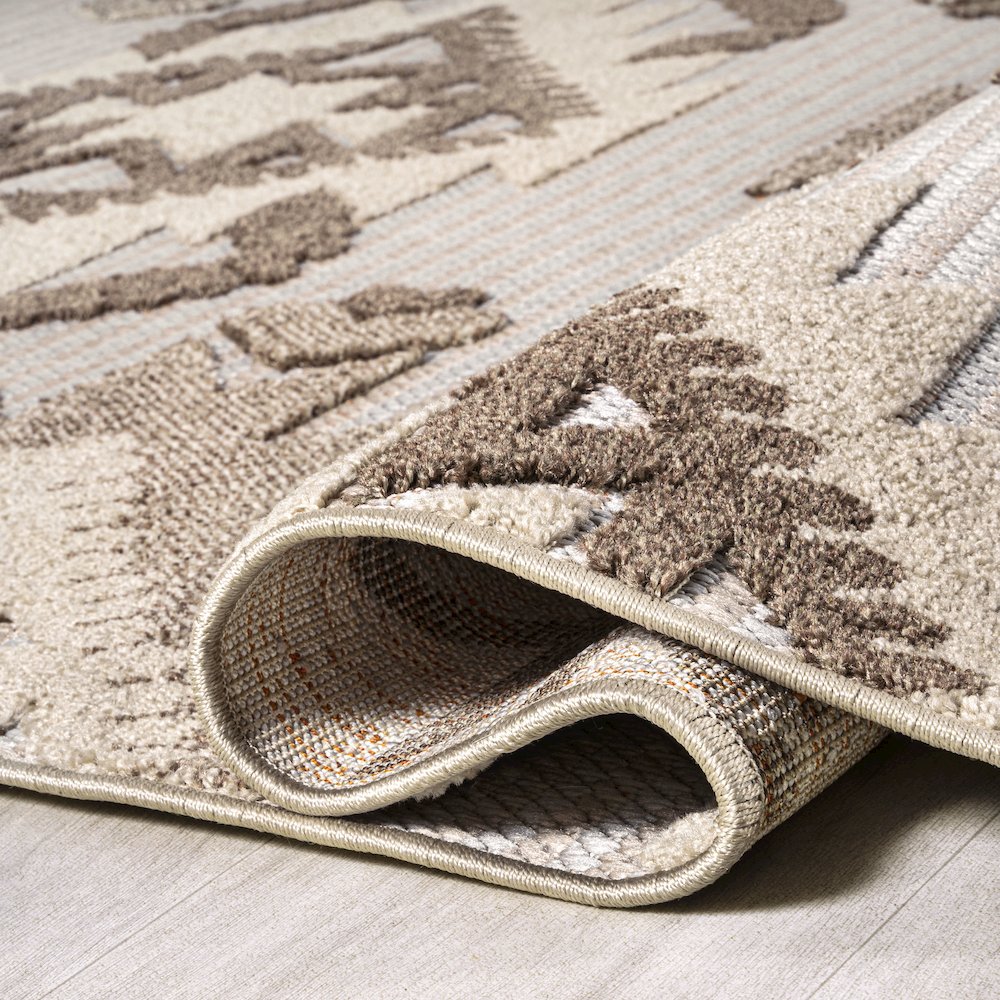 Sumak High-Low Pile Neutral Diamond Kilim Area Rug. Picture 6