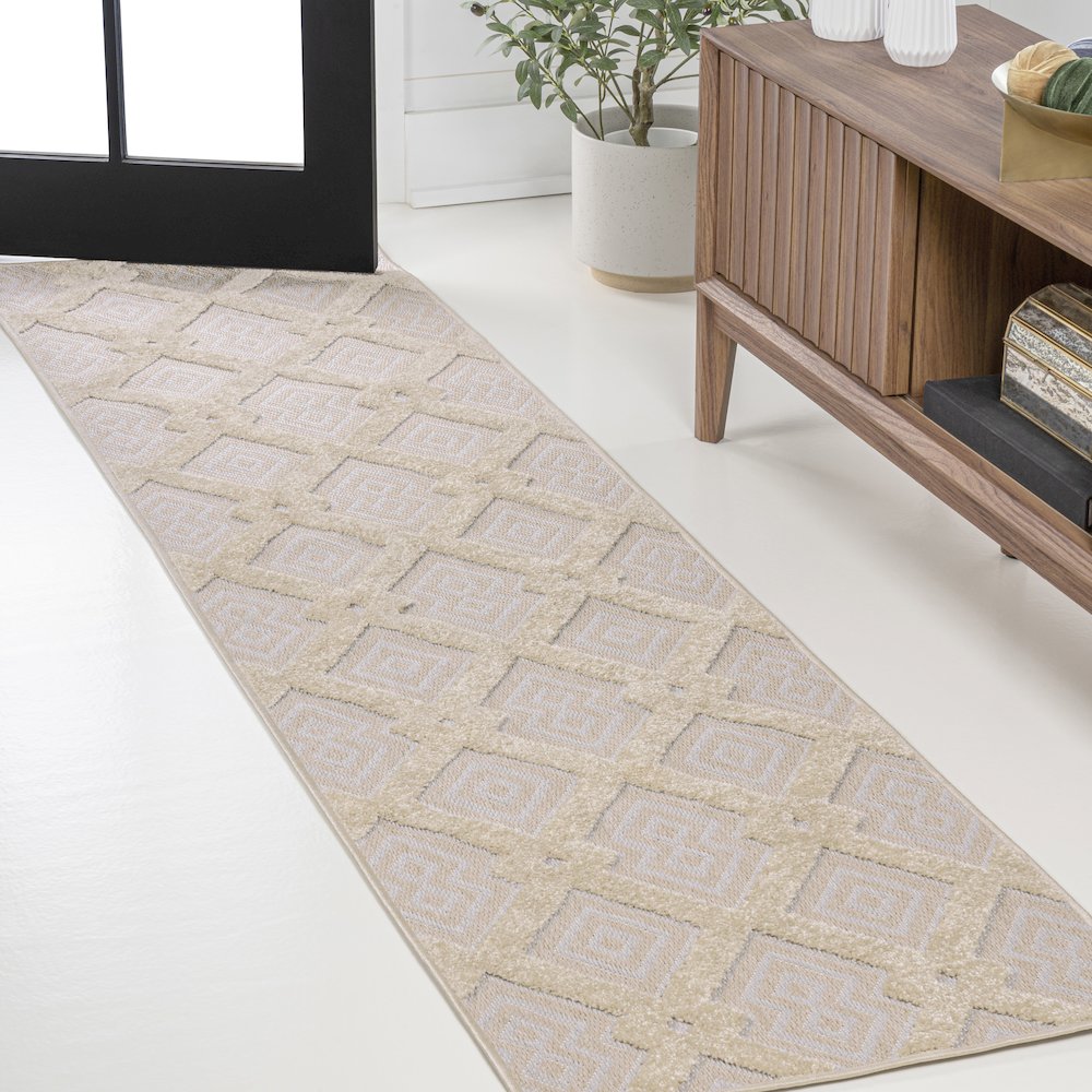 Duwun High-Low Pile Ogee Trellis Tone On Tone Indoor/Outdoor Area Rug. Picture 2