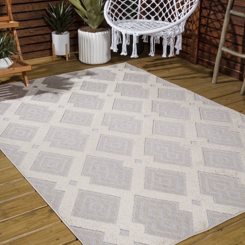 Duwun High-Low Pile Ogee Trellis Tone On Tone Indoor/Outdoor Area Rug. Picture 6