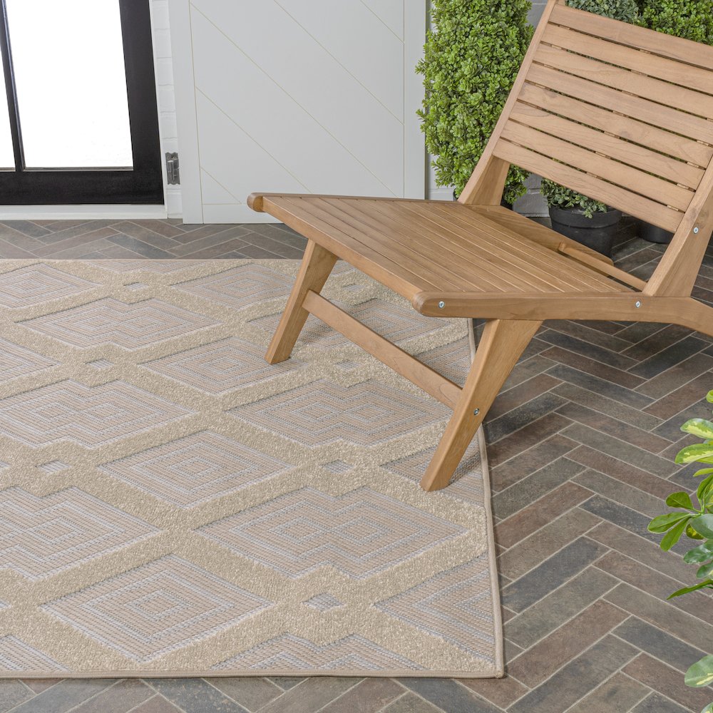 Duwun High-Low Pile Ogee Trellis Tone On Tone Indoor/Outdoor Area Rug. Picture 7