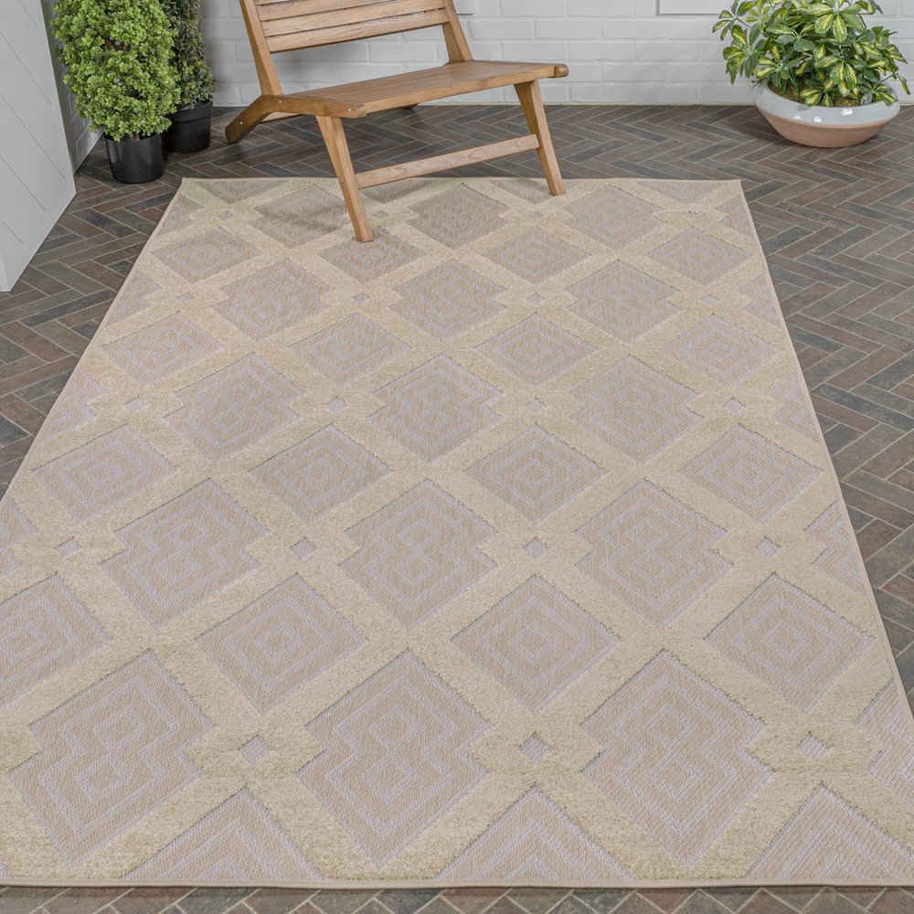 Duwun High-Low Pile Ogee Trellis Tone On Tone Indoor/Outdoor Area Rug. Picture 8