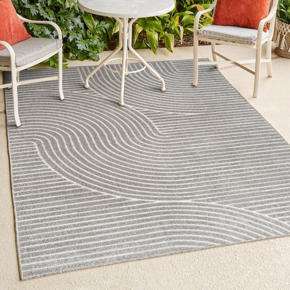 Hallie High-Low Minimalist Curve GeometricIndoor/Outdoor  Rug. Picture 2