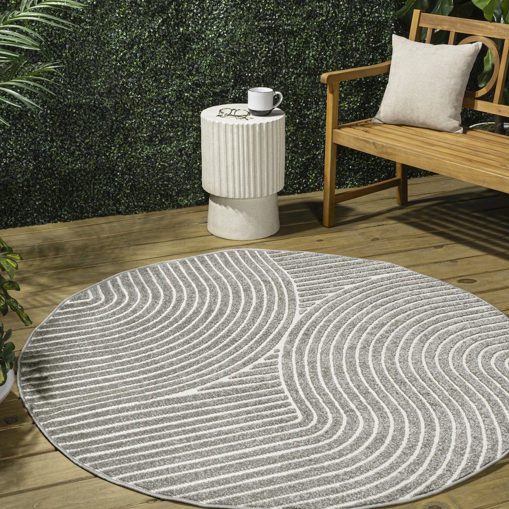 Hallie High-Low Minimalist Curve Geometric  Indoor/Outdoor  Rug. Picture 1