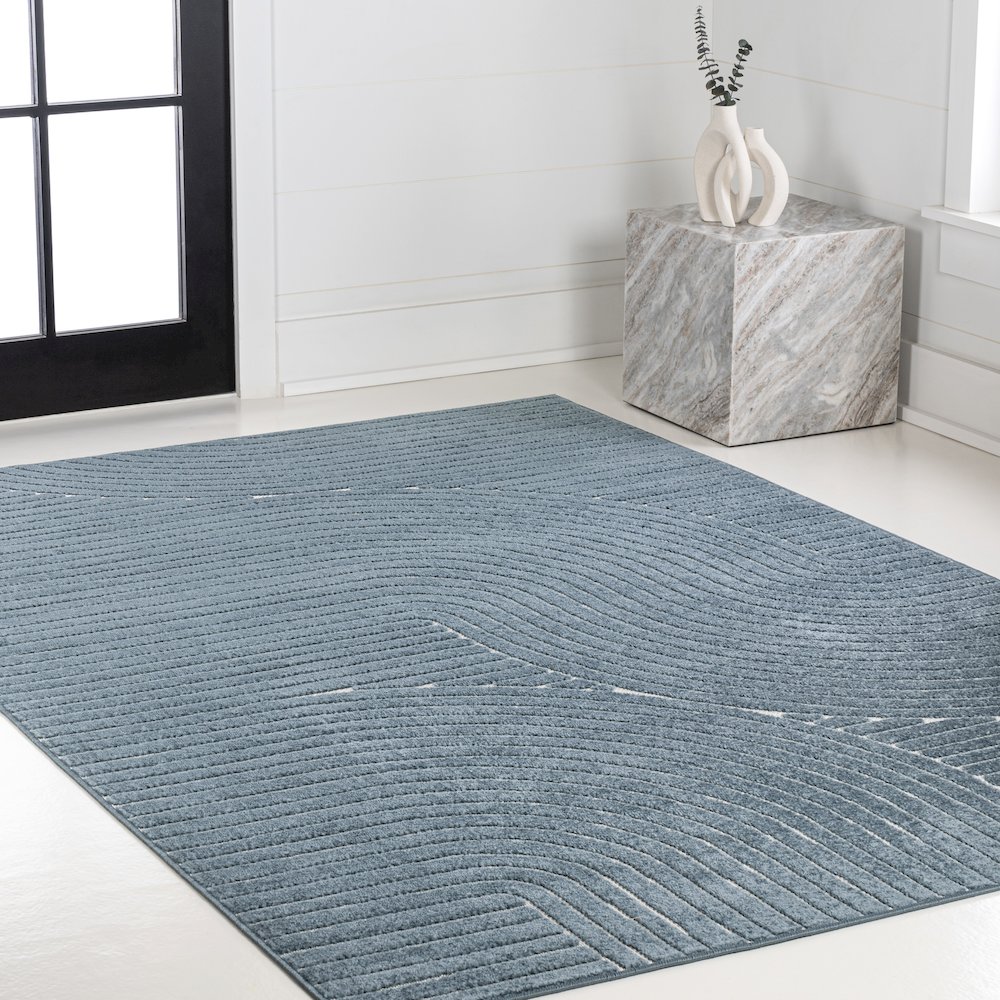 Hallie High-Low Minimalist Curve Geometric Indoor/Outdoor Area Rug. Picture 3