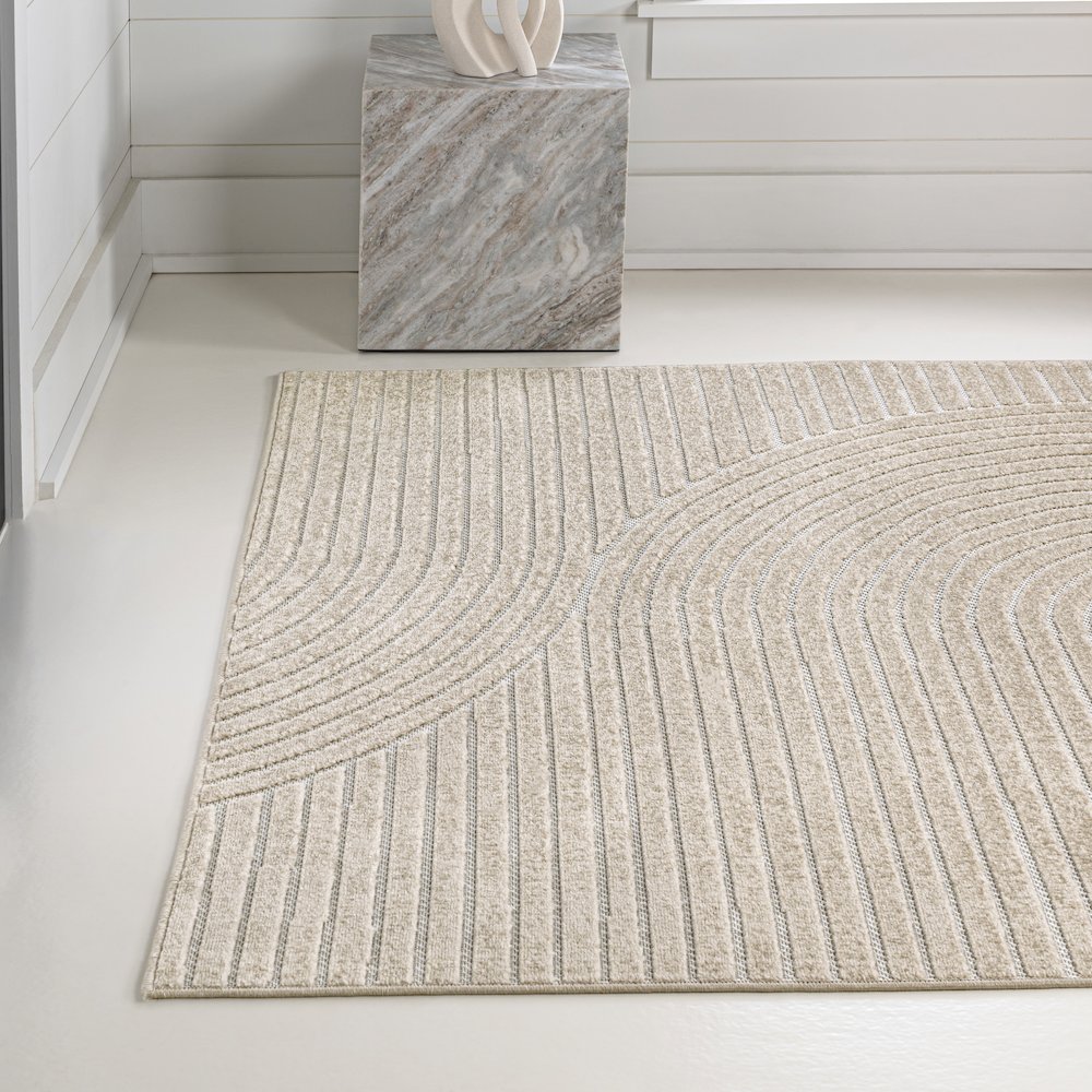 Hallie High-Low Minimalist Curve Geometric Indoor/Outdoor Area Rug. Picture 2