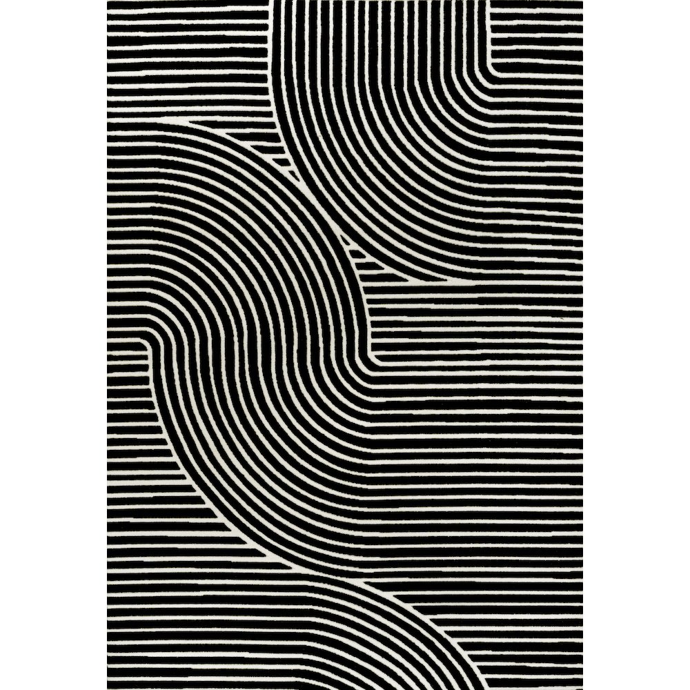 Hallie High-Low Minimalist Curve Geometric Black/White 3 ft. x 5 ft. Area Rug. Picture 1