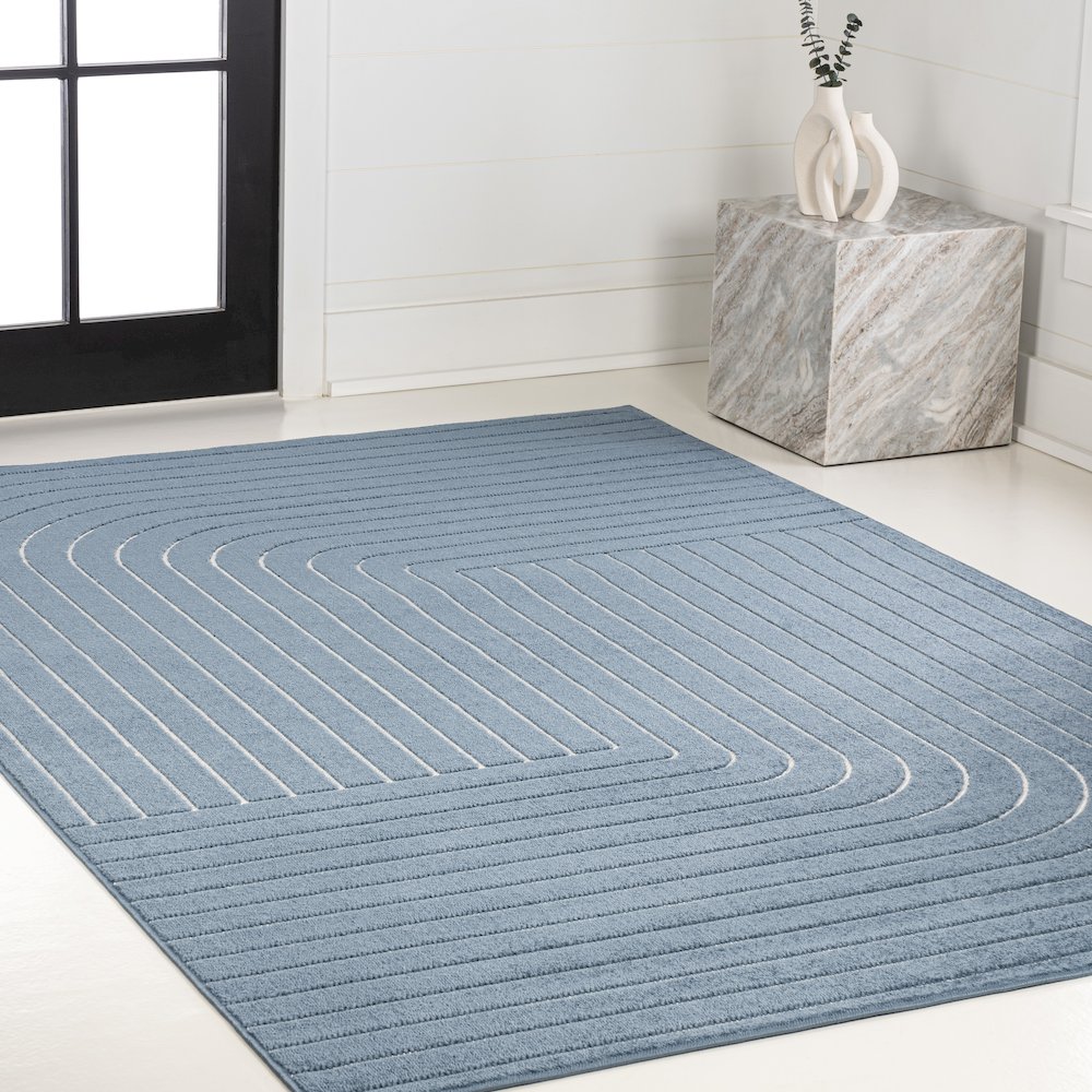 Minimalist Angle Geometric Dark Blue/Cream 4 ft. x 6 ft. Indoor/Outdoor Area Rug. Picture 3