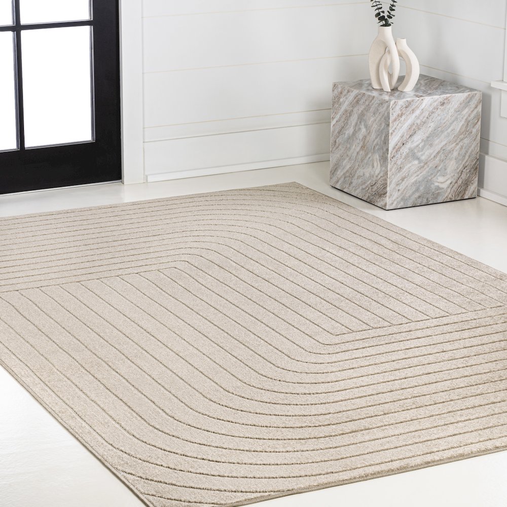 Minimalist Angle Geometric Beige/Cream 4 ft. x 6 ft. Indoor/Outdoor Area Rug. Picture 3