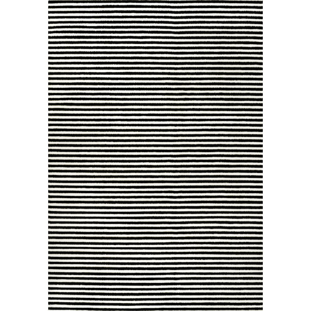 Aarhus High-Low Minimalist Scandi Striped Black/White 3 ft. x 5 ft. Area Rug. Picture 1