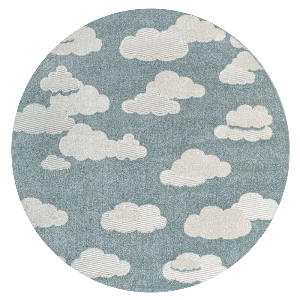Hedwig High-Low Scandi Blue/Ivory 8' Round Indoor/Outdoor Area Rug. Picture 1