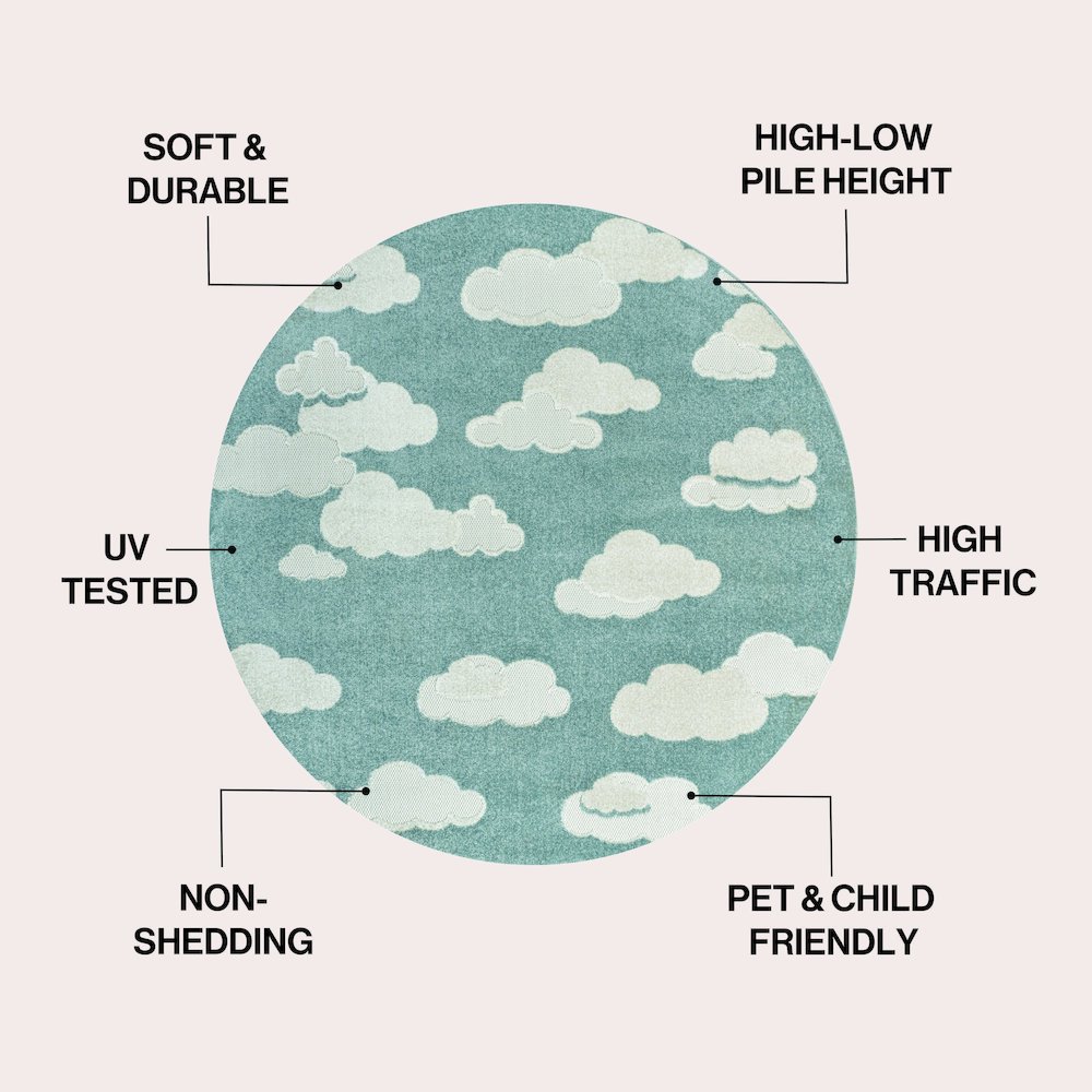 Hedwig High-Low Scandi Blue/Ivory 8' Round Indoor/Outdoor Area Rug. Picture 3