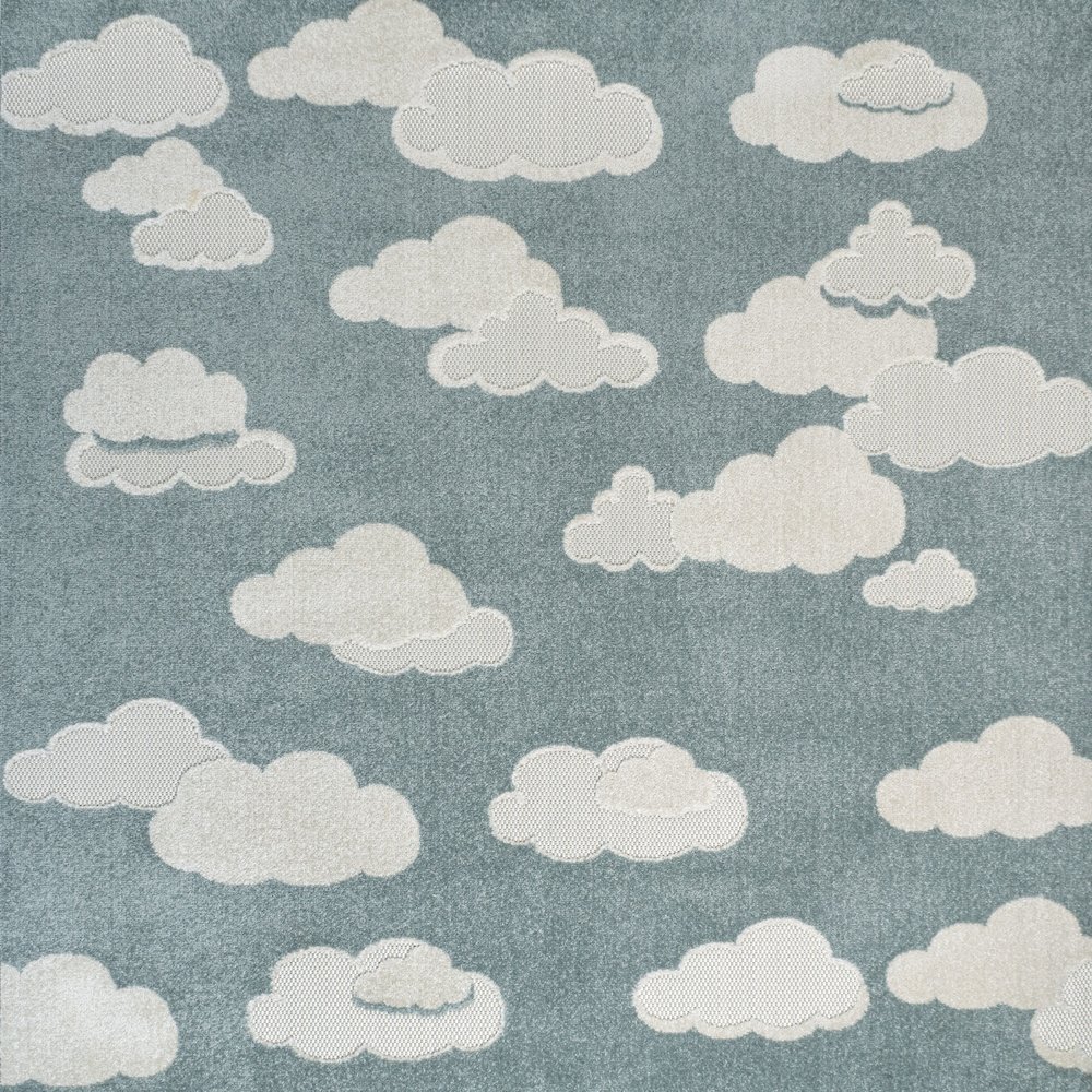 Hedwig High-Low Scandi Blue/Ivory 8' Square Indoor/Outdoor Area Rug. Picture 1