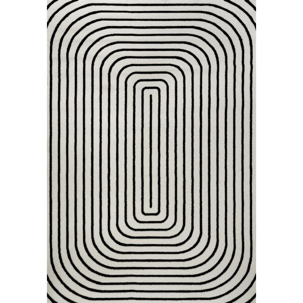 Freya Modern Scandinavian Arch Stripe Monotone High-Low Black/White Area Rug. Picture 1