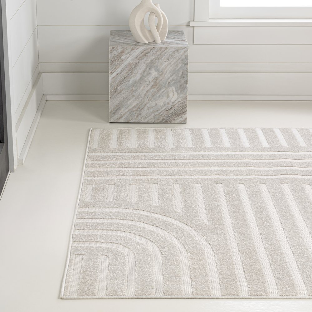 Anders High-Low MidCentury Modern Arch Stripe Two-Tone Indoor/Outdoor Area Rug. Picture 2
