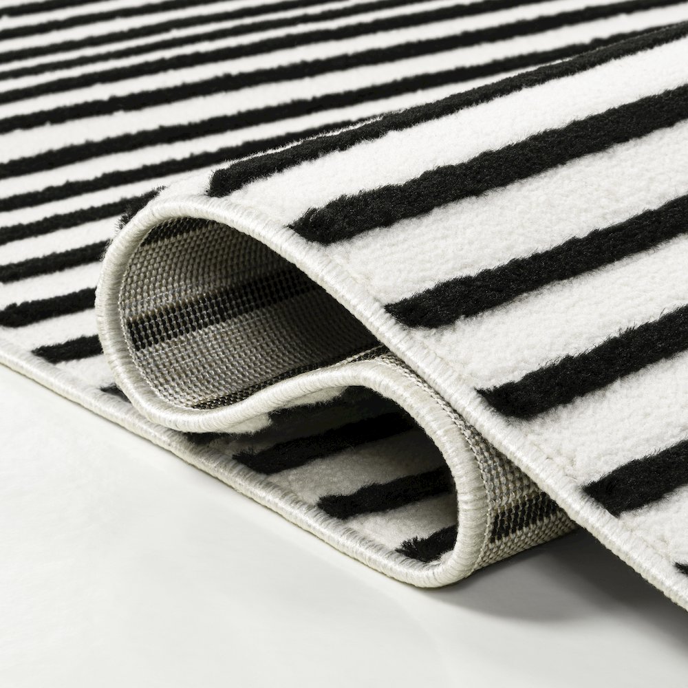 Anders MidCentury Modern Arch Stripe Two-Tone High-Low Black/White Area Rug. Picture 5