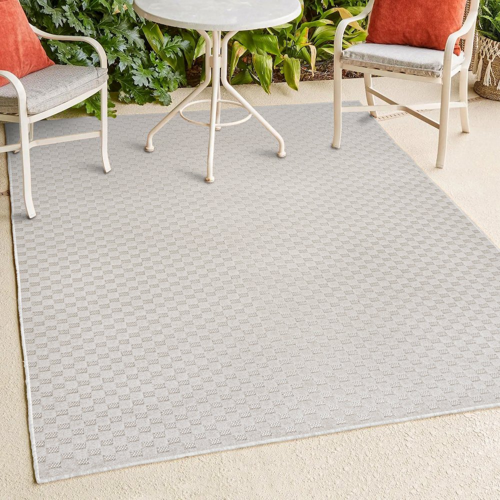 Finn High-Low Modern Minimalist Checkered Monotone Indoor/Outdoor Area Rug. Picture 2