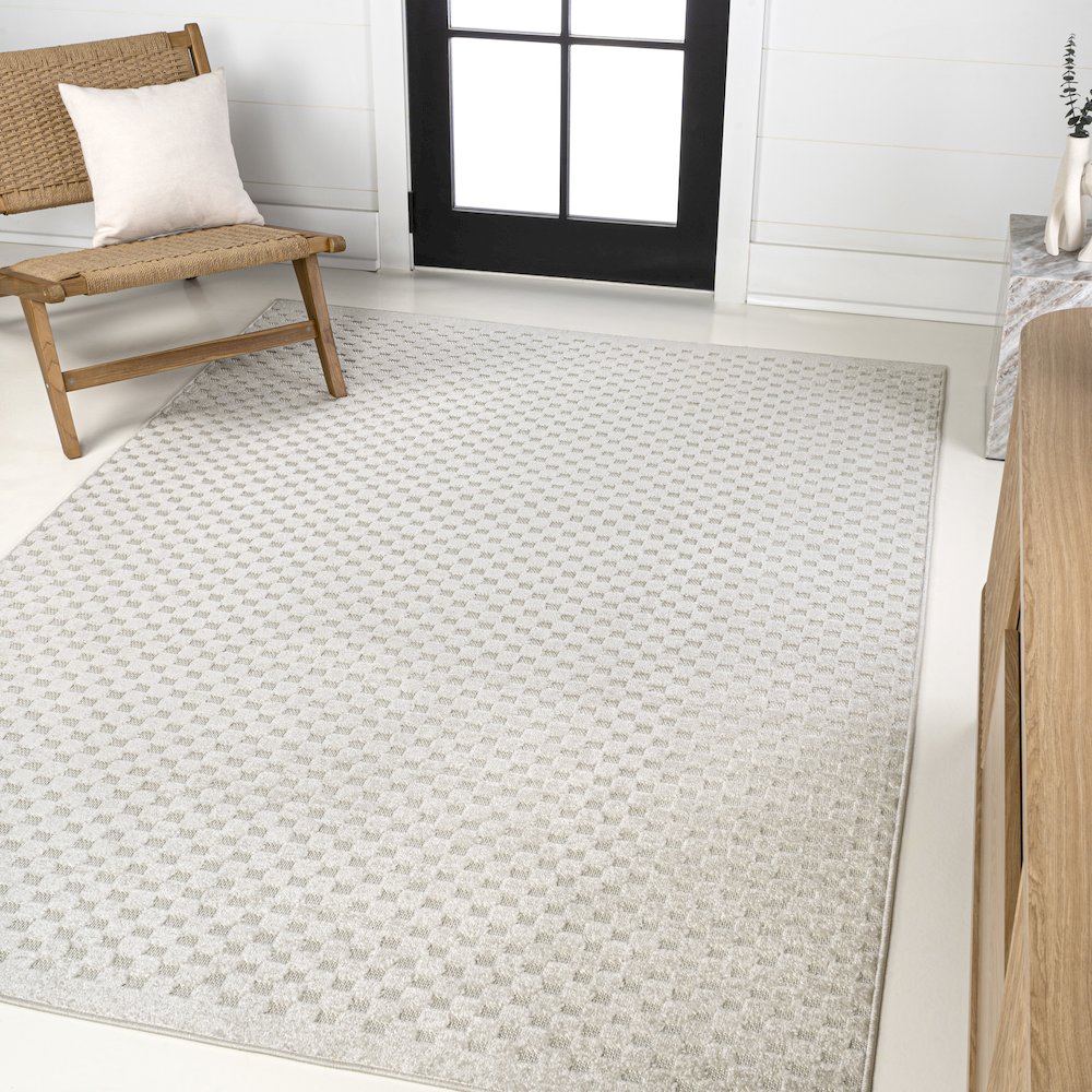 Finn High-Low Modern Minimalist Checkered Monotone Indoor/Outdoor Area Rug. Picture 6