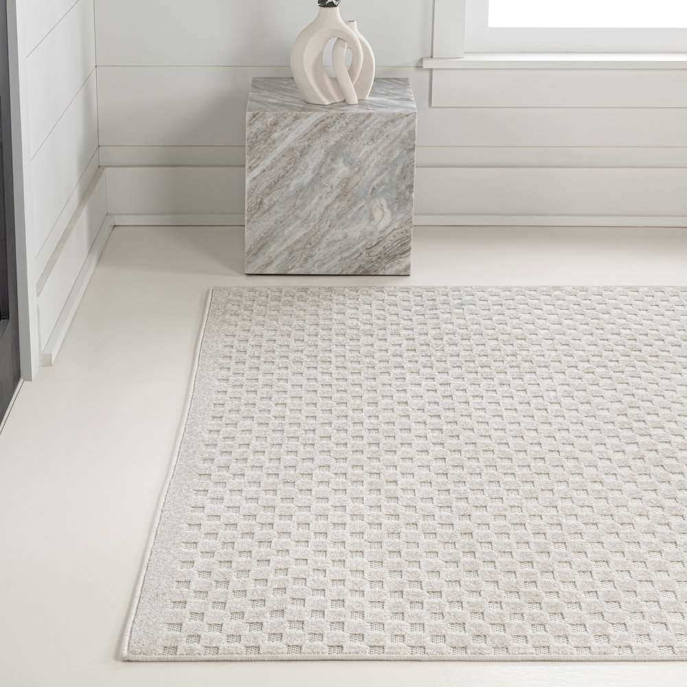 Finn High-Low Modern Minimalist Checkered Monotone Indoor/Outdoor Area Rug. Picture 7