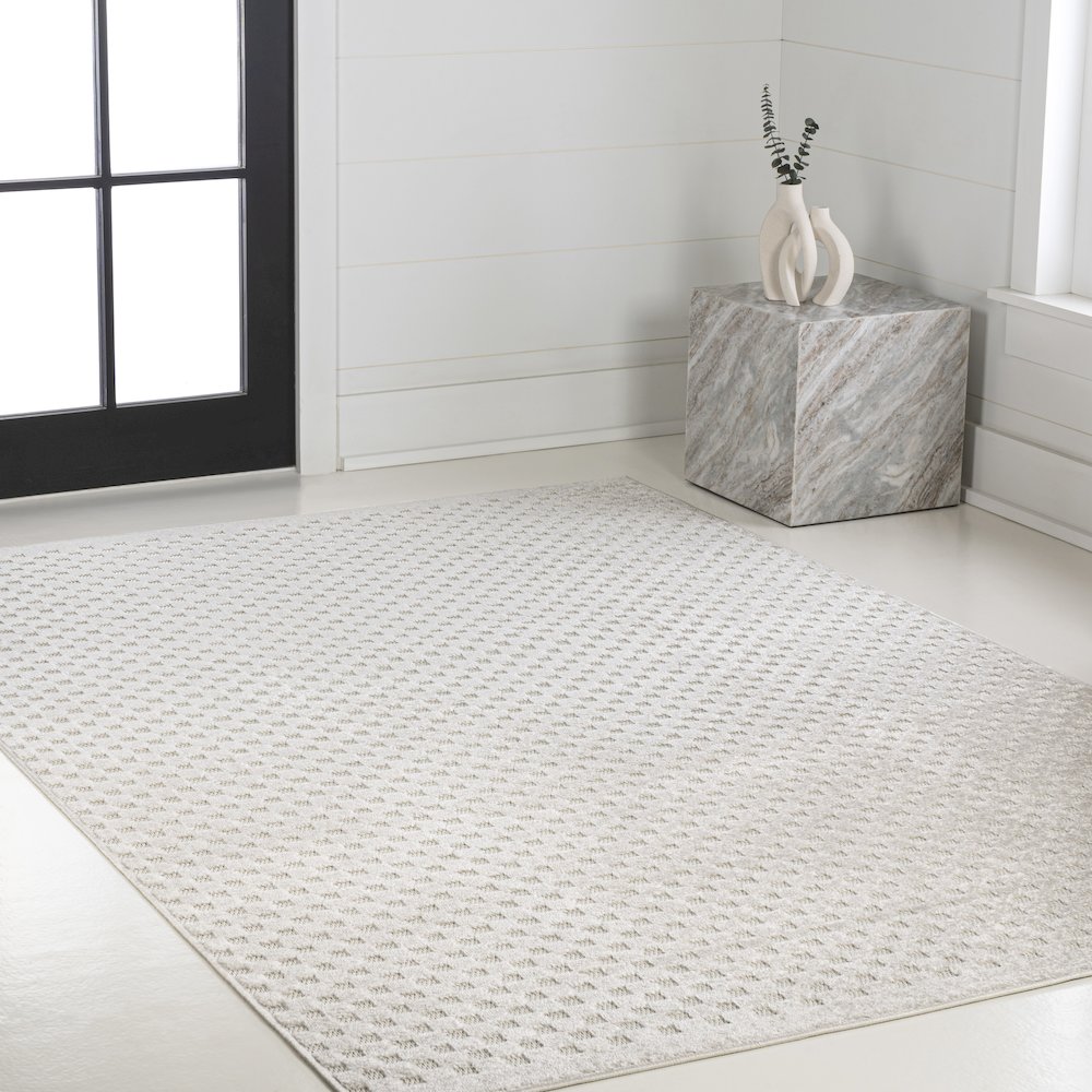 Finn High-Low Modern Minimalist Checkered Monotone Indoor/Outdoor Area Rug. Picture 8