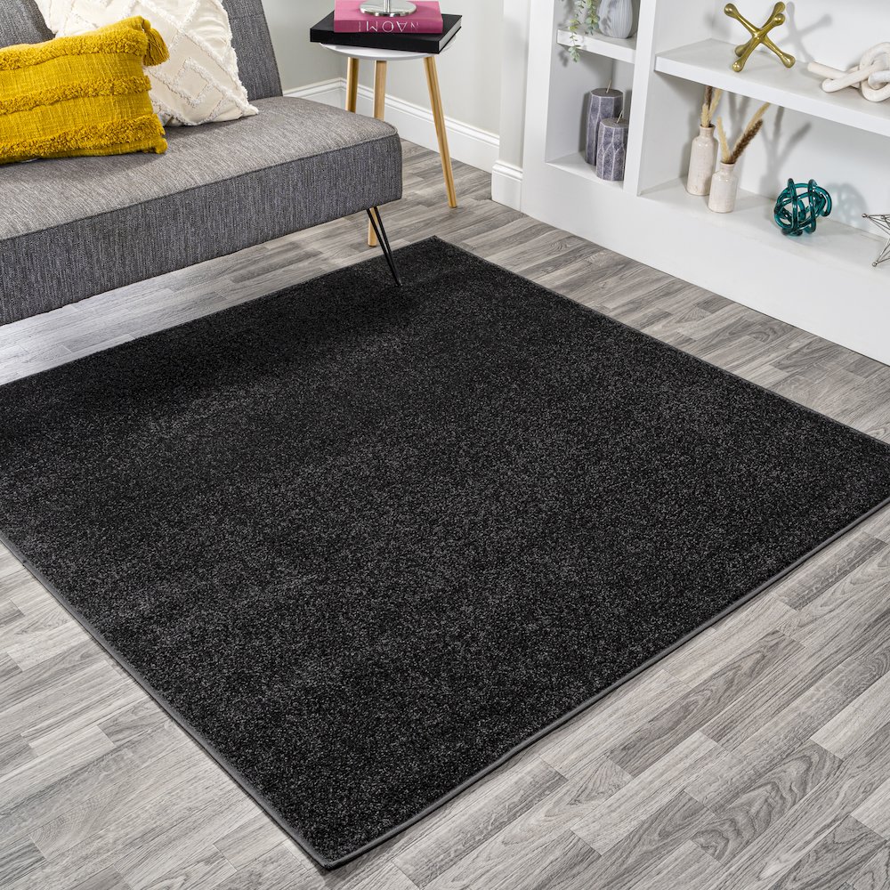 Haze Solid Low Pile Area Rug Black. Picture 9