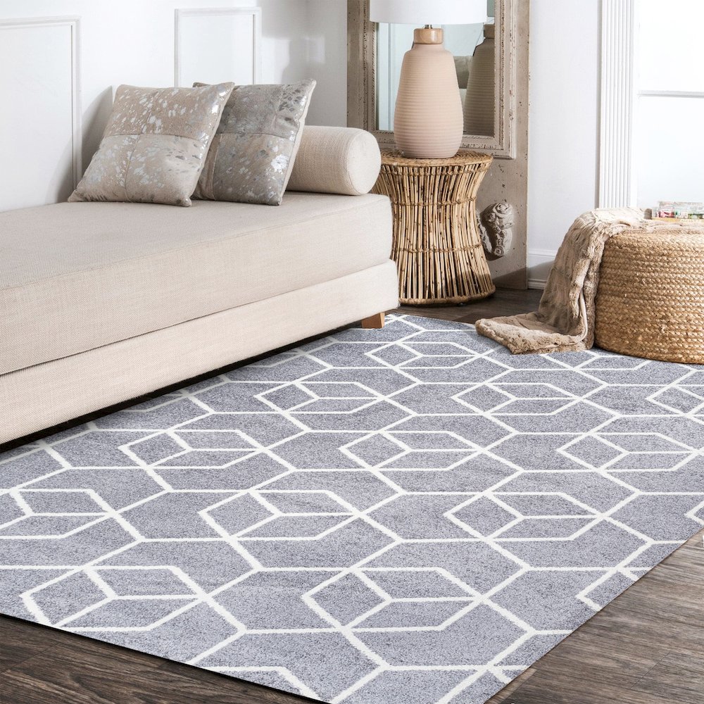 Tumbling Blocks Modern Geometric Area Rug. Picture 12
