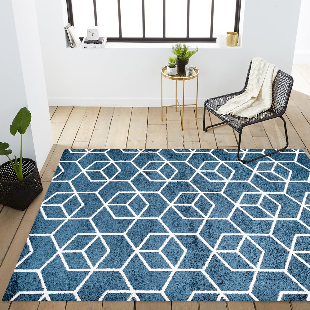 Tumbling Blocks Modern Geometric Area Rug. Picture 12