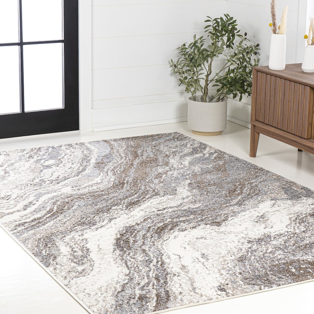 Kassia Contemporary Glam Abstract Marble Area Rug. Picture 9