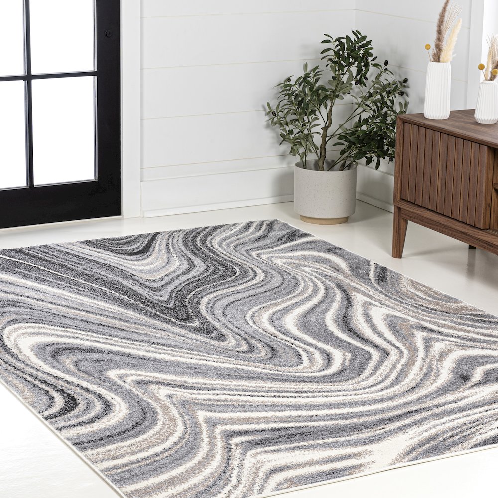 Eleni Contemporary Glam Abstract Marble Area Rug. Picture 9