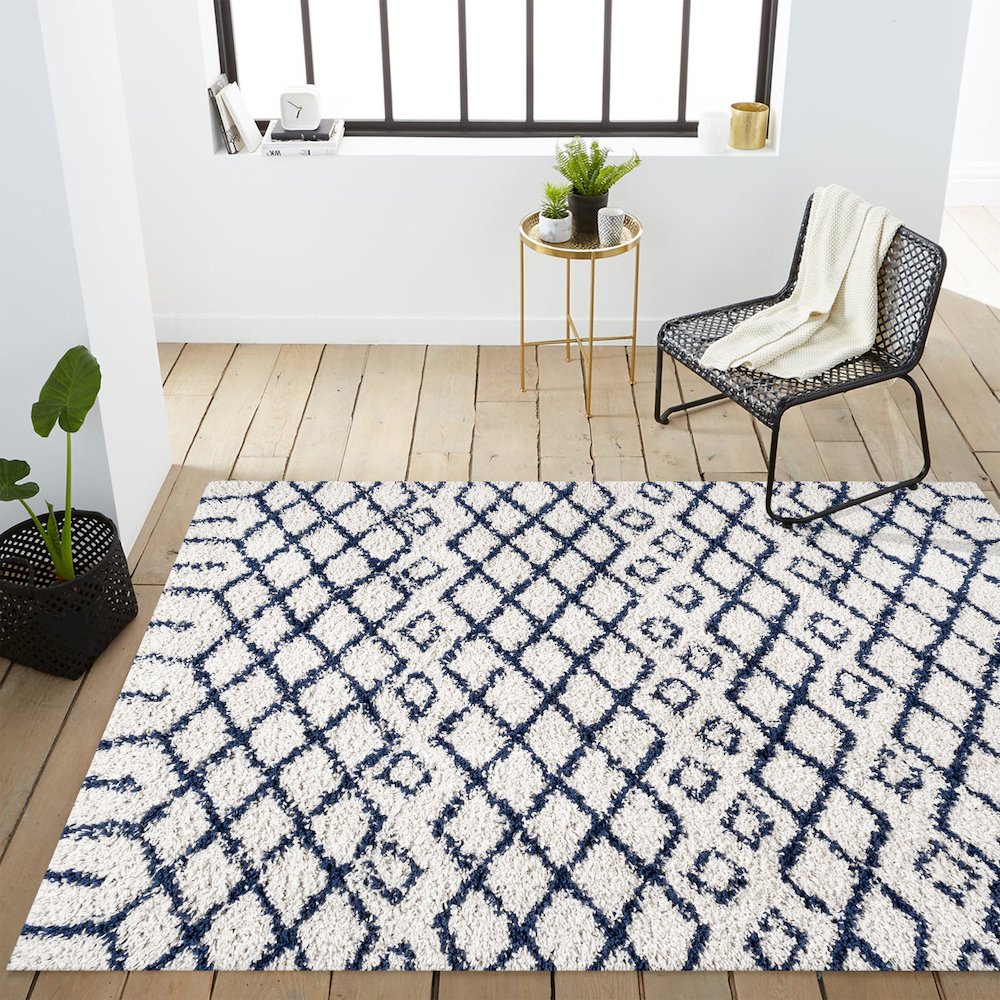 Algaida Moroccan Diamond Shag Area Rug. Picture 11