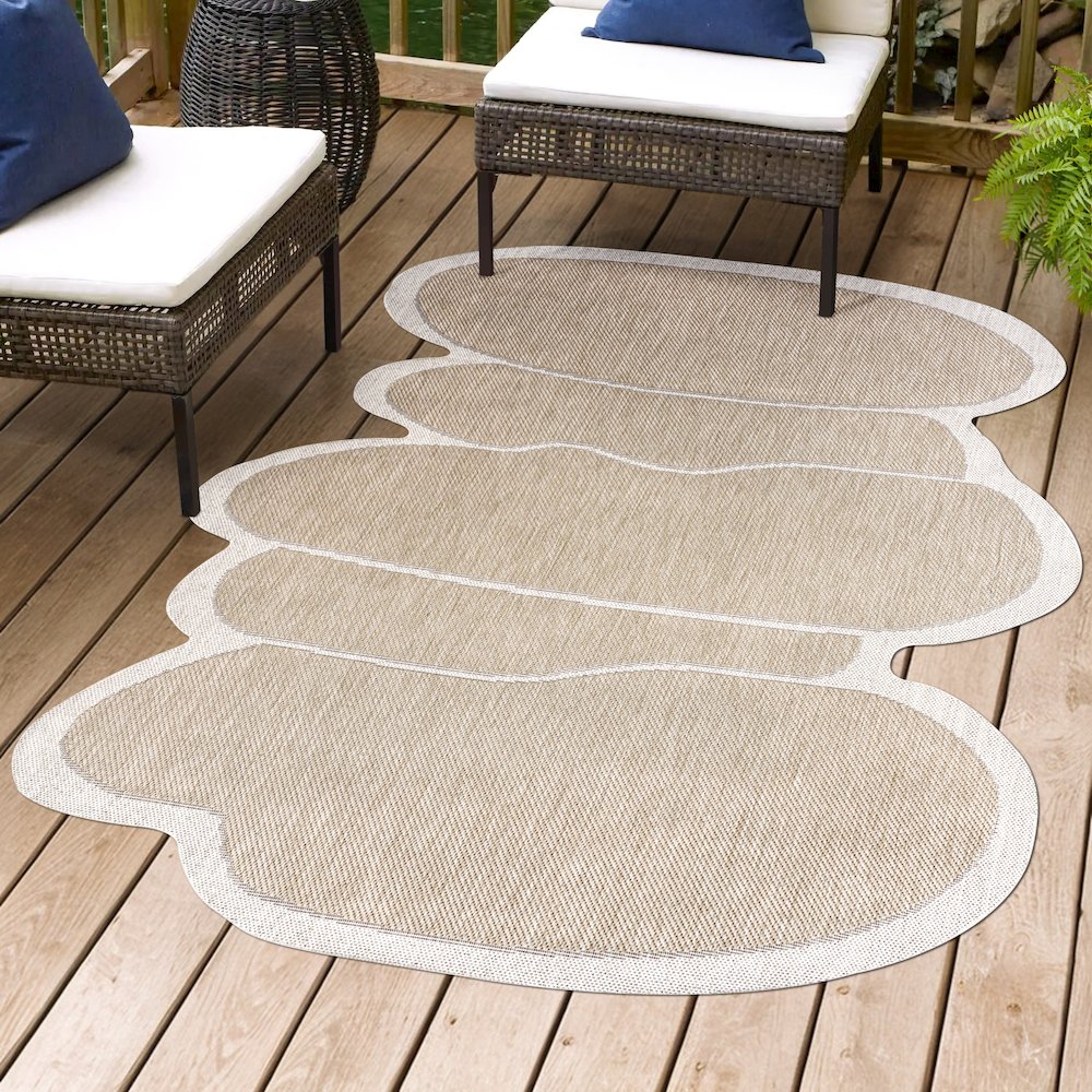 Jasper Modern Rustic Abstract Beige  Indoor/Outdoor Shaped  Rug. Picture 1