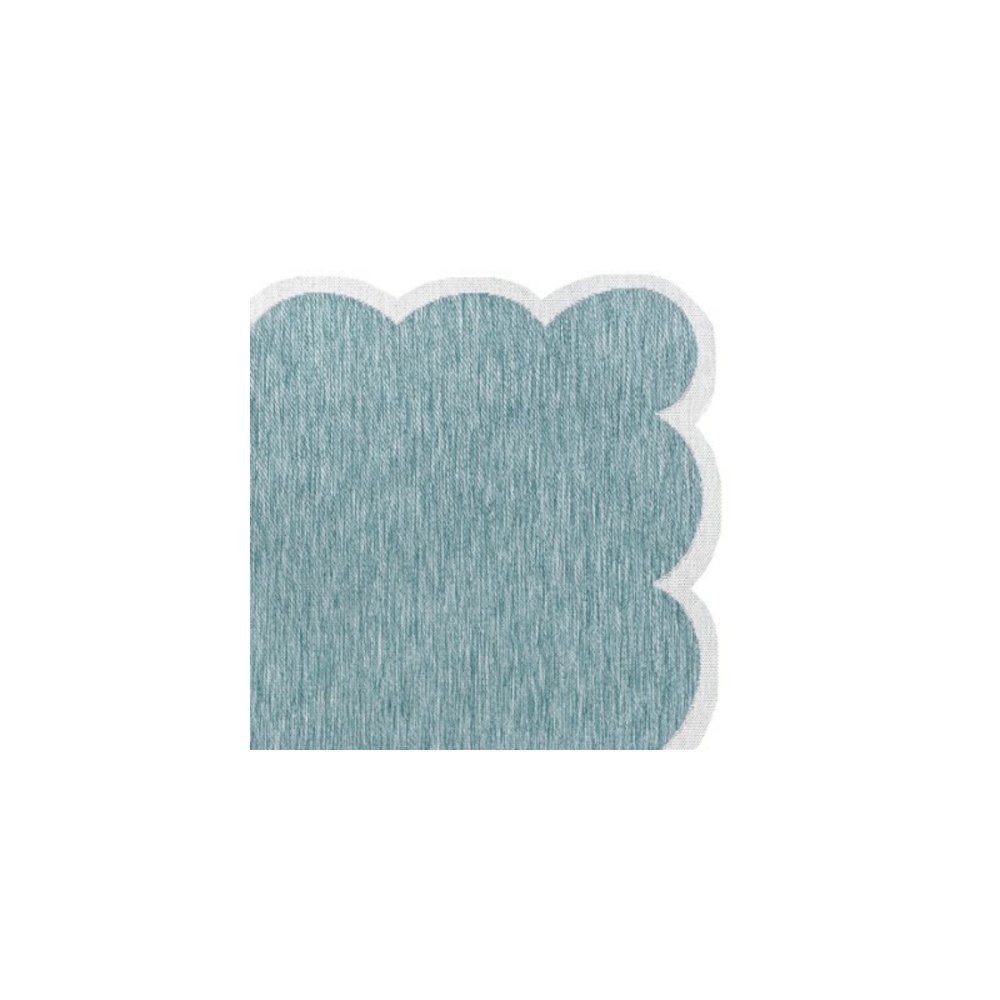 Alice Classic Cottage Two-Tone Scalloped Turquoise  Indoor/Outdoor Shaped  Rug. Picture 5