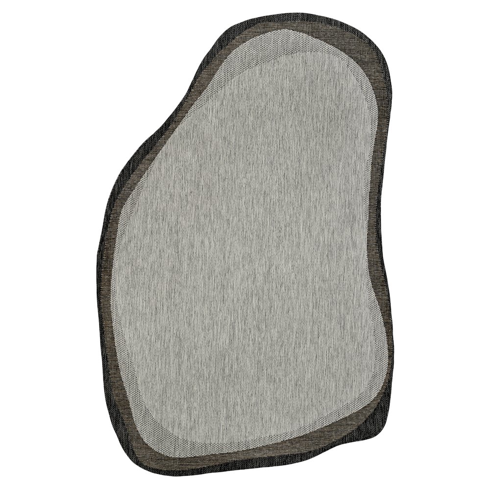 Gray/Black 5 ft. x 8 ft. Indoor/Outdoor Shaped Area Rug. Picture 1
