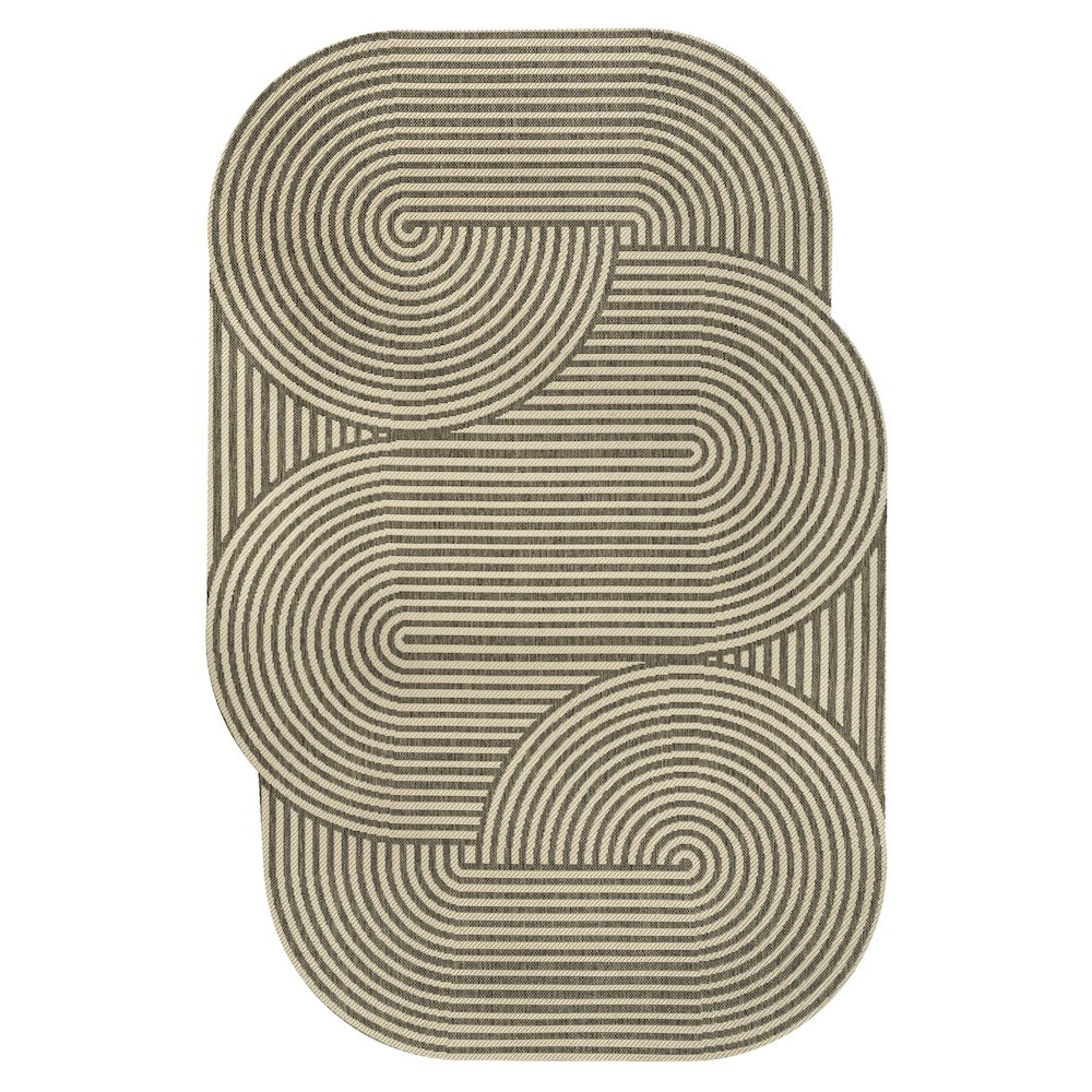 Beige/Brown 5 ft. x 8 ft. Indoor/Outdoor Shaped Area Rug. Picture 1