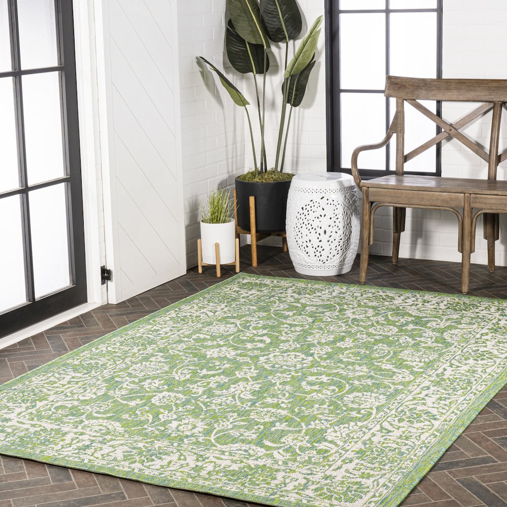 Tela Bohemian Textured Weave Floral Indoor/Outdoor Area Rug. Picture 9