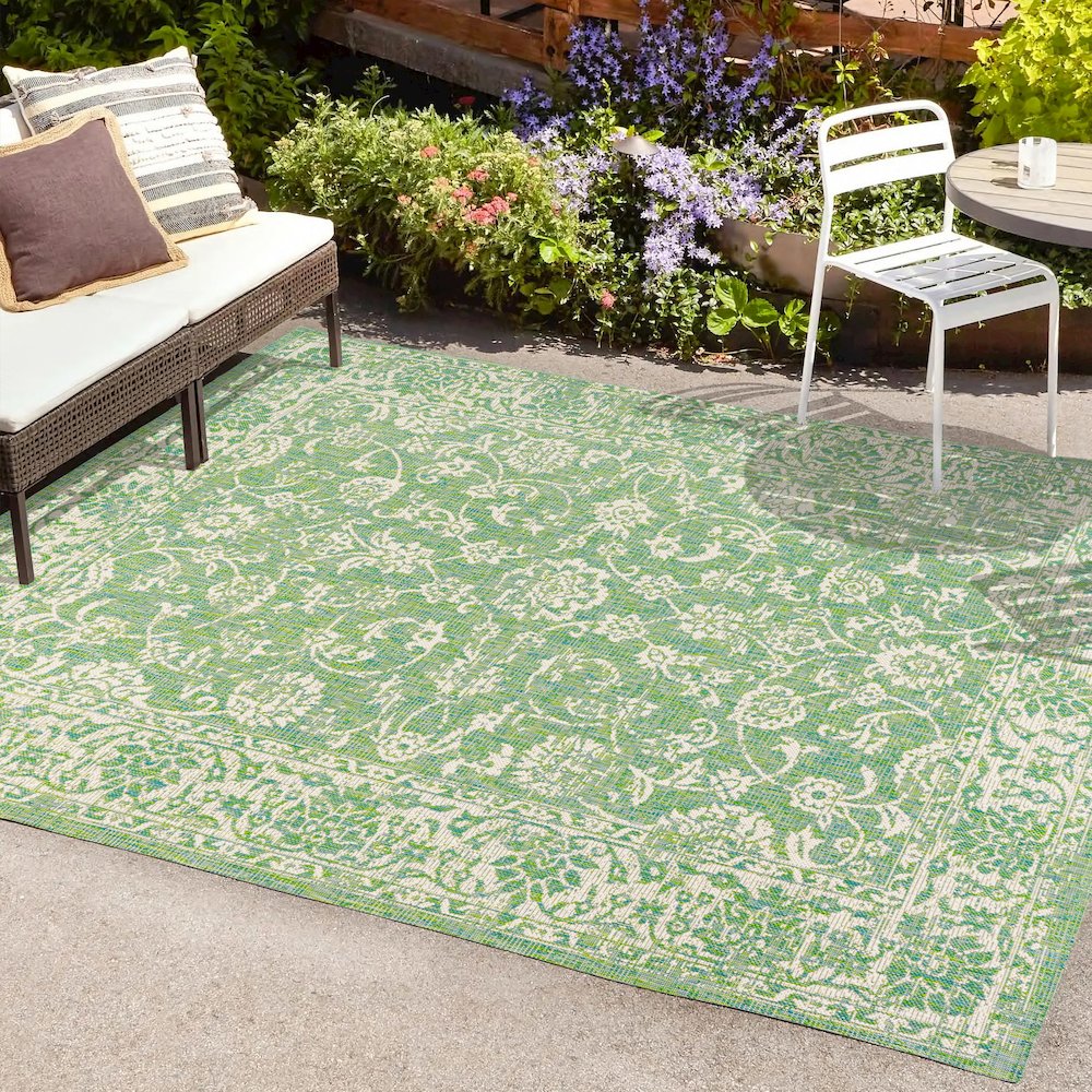 Tela Bohemian Textured Weave Floral Indoor/Outdoor Area Rug. Picture 6