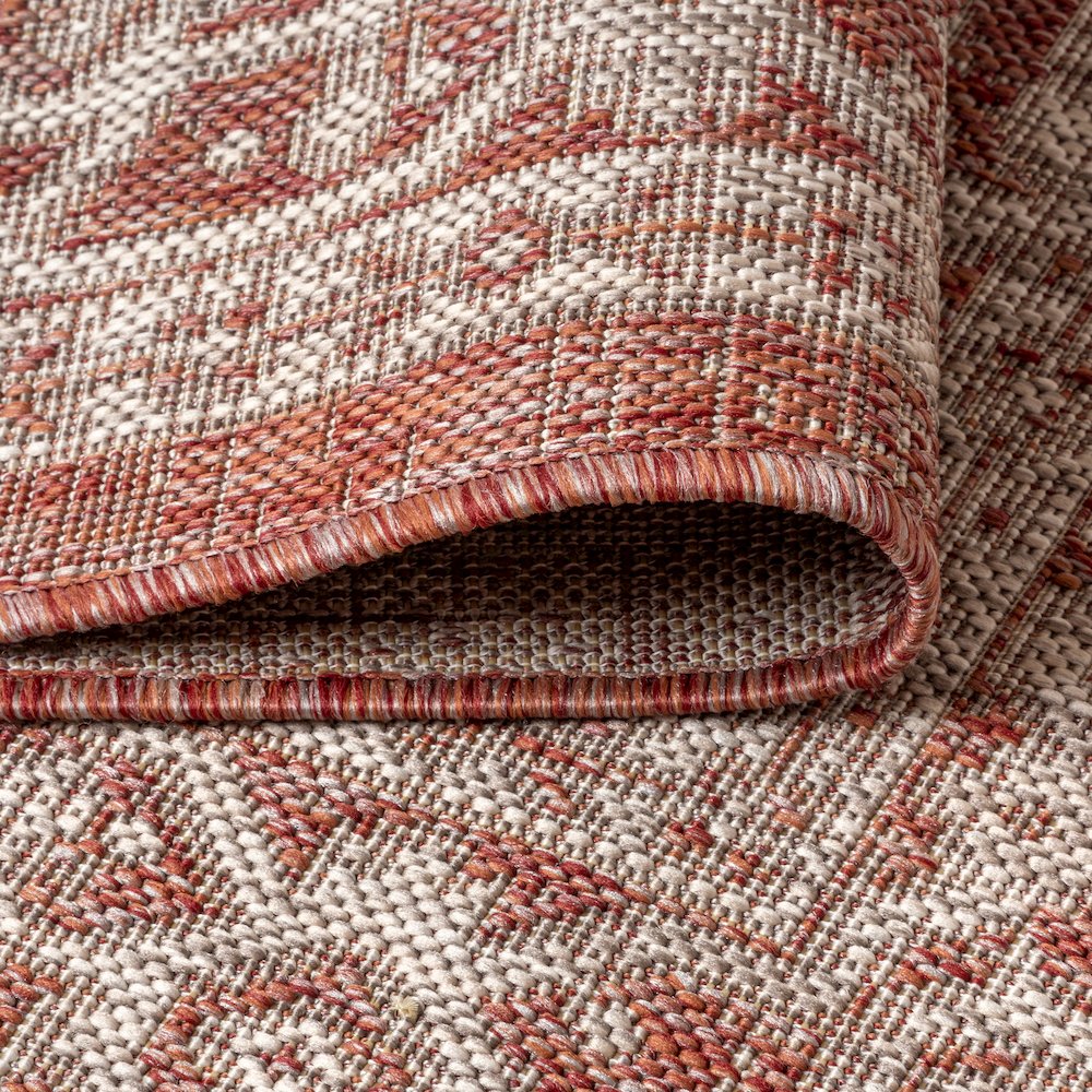 Sinjuri Medallion Textured Weave Red/Taupe 8' Octagon Indoor/Outdoor Area Rug. Picture 5
