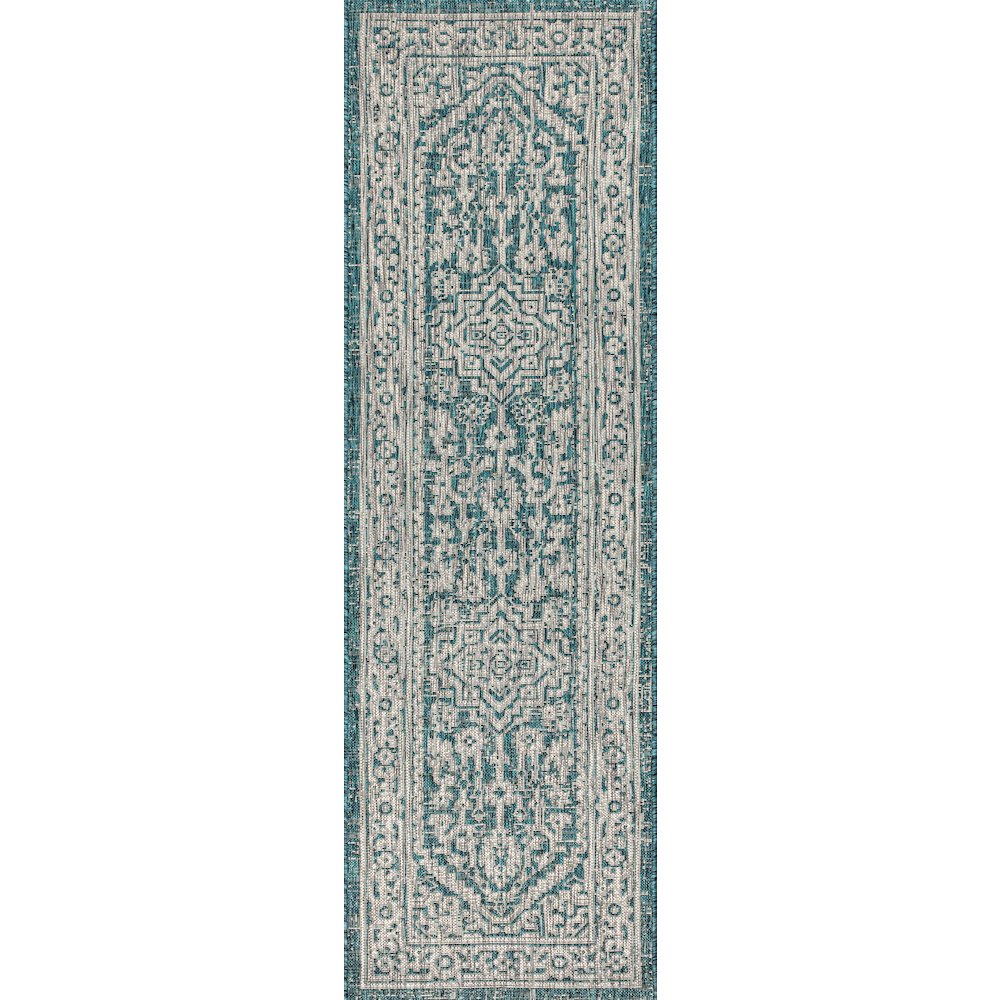 Sinjuri Medallion Textured Weave Indoor/Outdoor Area Rug. Picture 1