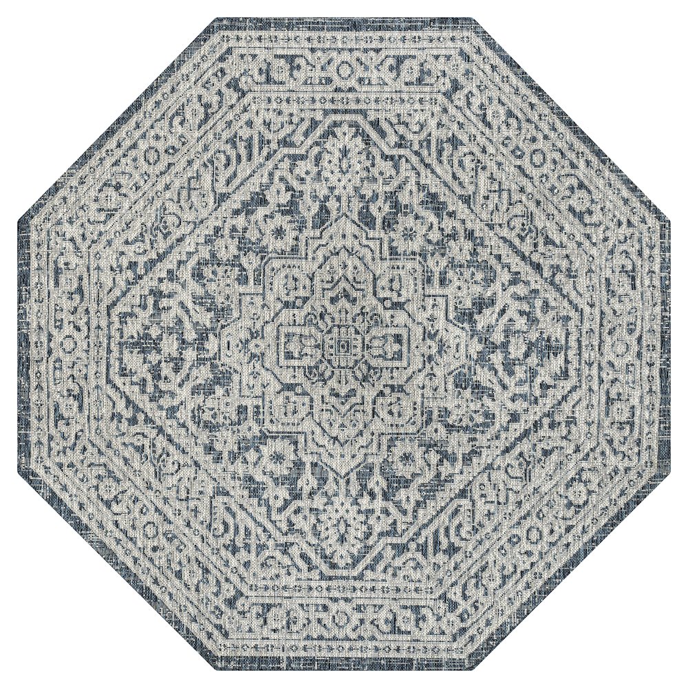 Sinjuri Medallion Textured Weave Red/Taupe Octagon Indoor/Outdoor Area Rug. Picture 1