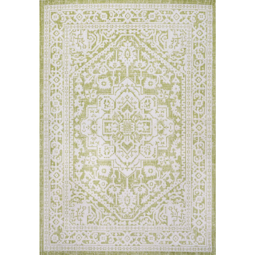Sinjuri Medallion Textured Weave Indoor/Outdoor Area Rug. Picture 1