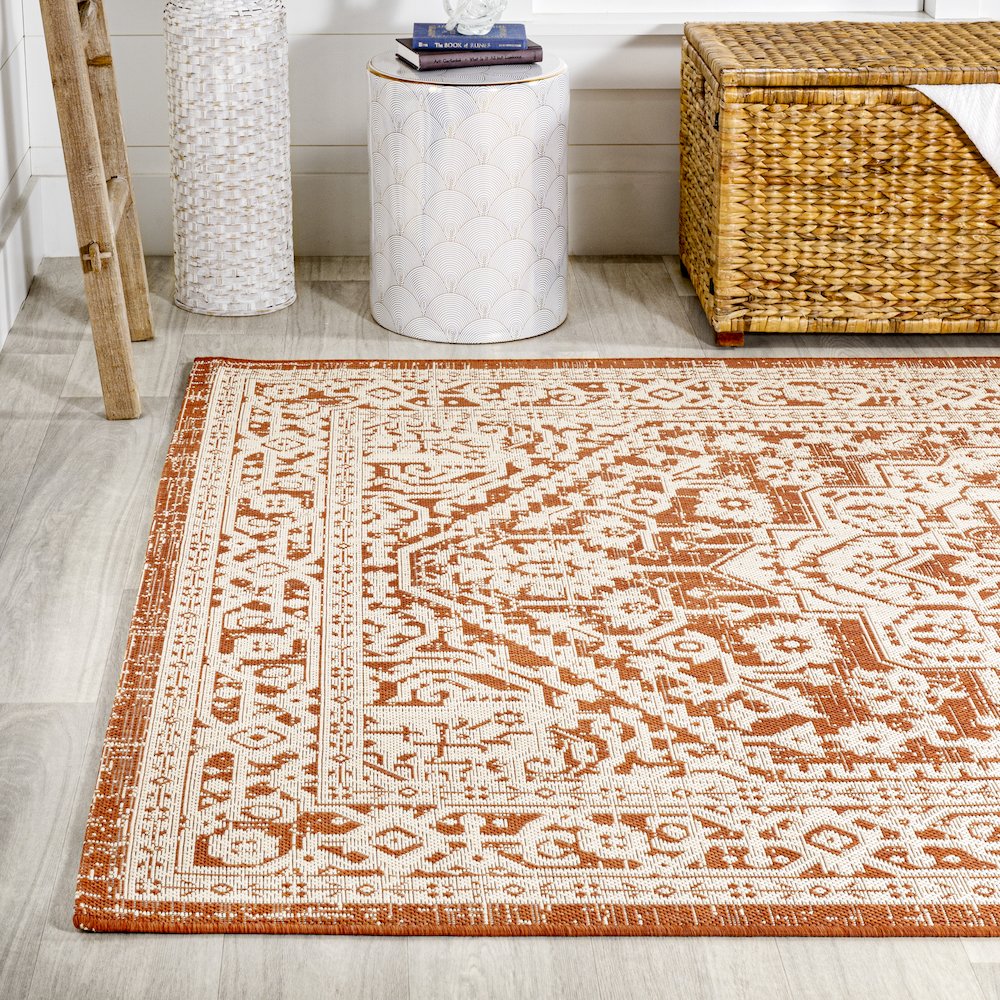 Sinjuri Medallion Textured Weave Indoor/Outdoor Area Rug. Picture 3