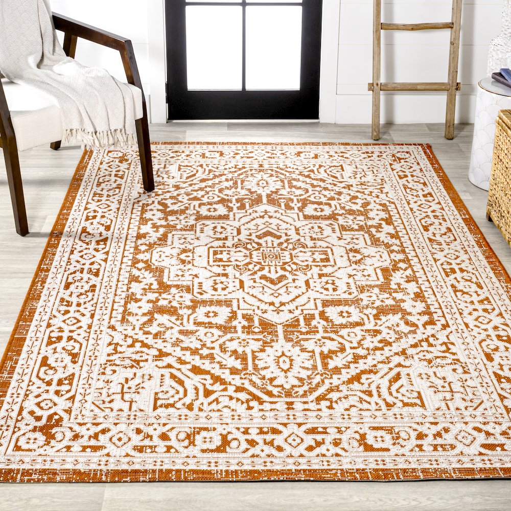 Sinjuri Medallion Textured Weave Indoor/Outdoor Area Rug. Picture 4