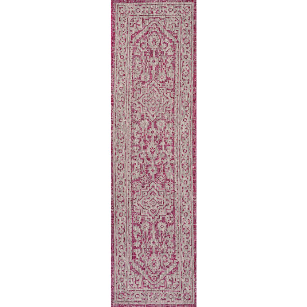 Sinjuri Medallion Textured Weave Indoor/Outdoor Area Rug. Picture 1