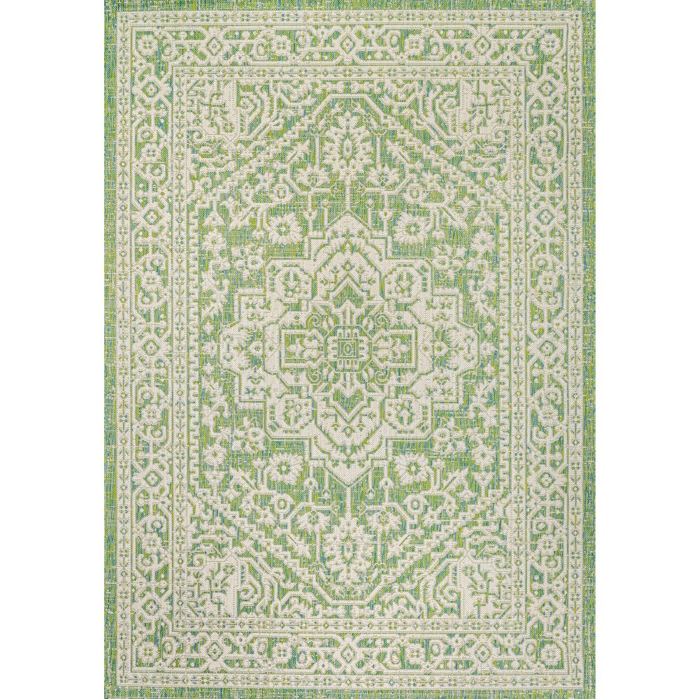 Sinjuri Medallion Textured Weave Indoor/Outdoor Area Rug. Picture 1
